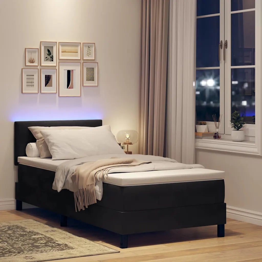 Letto a Sorgente LED con materasso Nero 80 x 200 cm Velluto