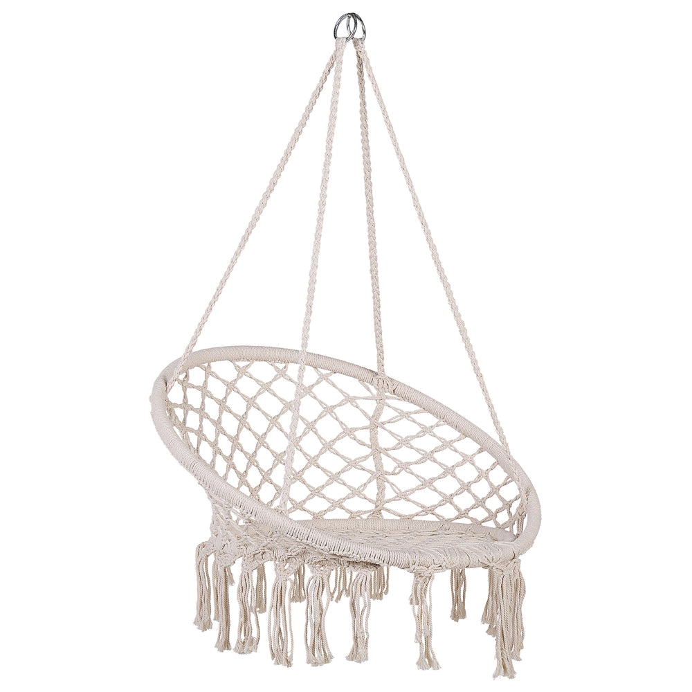 Sedia sospesa poltrona pensile Sedile intrecciato in macramè bianco Sedia a dondolo per interni Stile Boho
