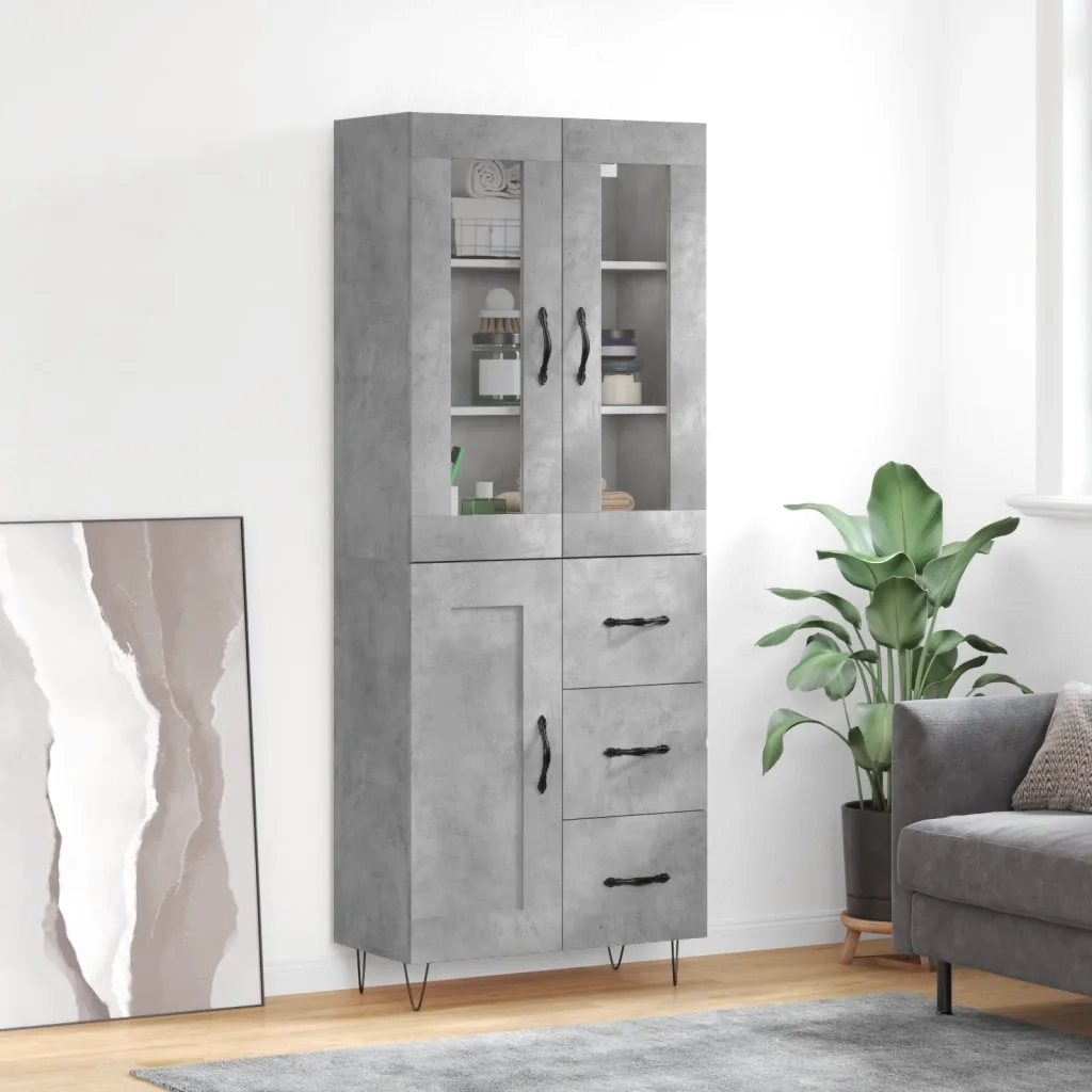 Credenza-Buffet-Armadio da cucina Grigio Cemento 69,5x34x180 cm in Legno Multistrato 612362
