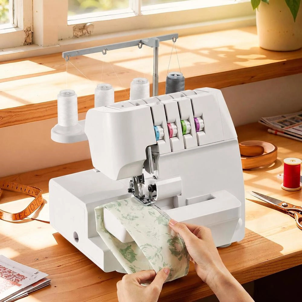 Overlock Sewing Machine, 1250 Stitches Per Minute, 2-3-4 Thread Capable, Adjustable Differential Feed (0.7-2), With Free Arm And LED Lighting, Sewing Machine For Various Fabrics, White