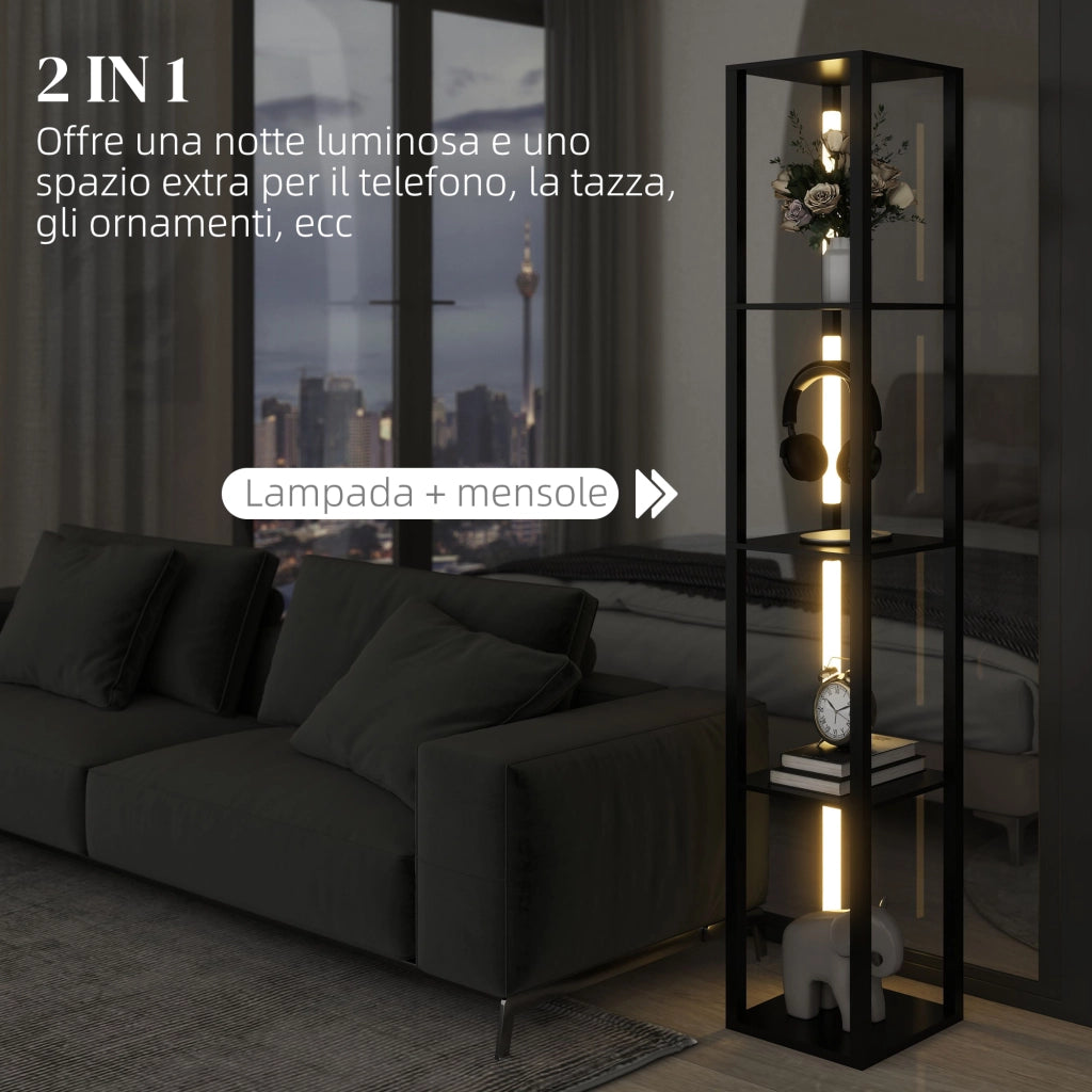 Lampada da Terra con 4 Ripiani, 3 Luminosit¨¤ Regolabili e Interruttore a Pedale, 29x29x163 cm, Nero