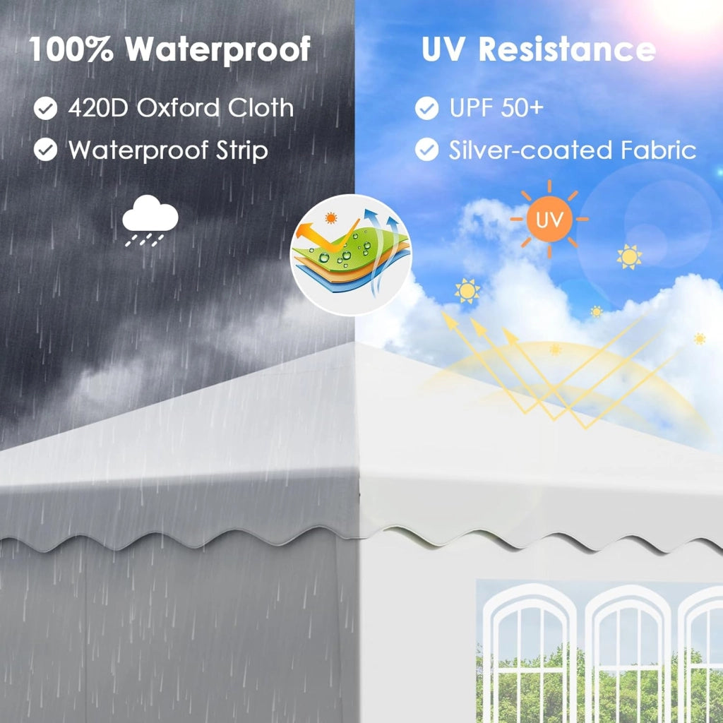 Gazebo 3x3, Gazebi Pieghevole con Oxford, Tenda Giardino Pieghevole, Impermeabile, per Feste, Tenda con 4 PCS Sacchi di Sabbia, Padiglione Giardino Protezione UV 50+, Per il Campeggio (Bianco)