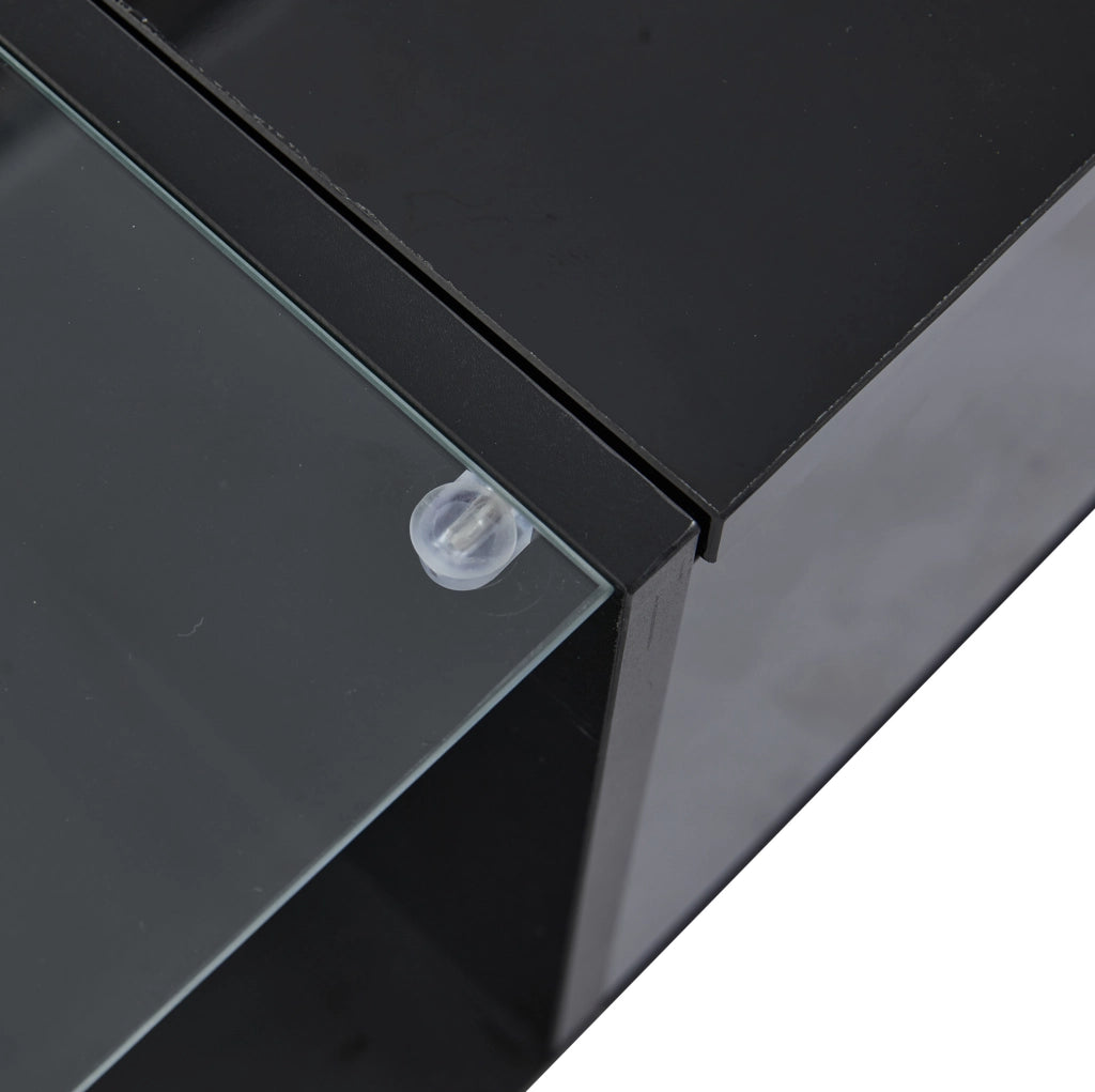 Tavolino da salotto sollevabile con LED APP; piano lucido nero; 100 x 50 x 33 cm in pannello truciolare