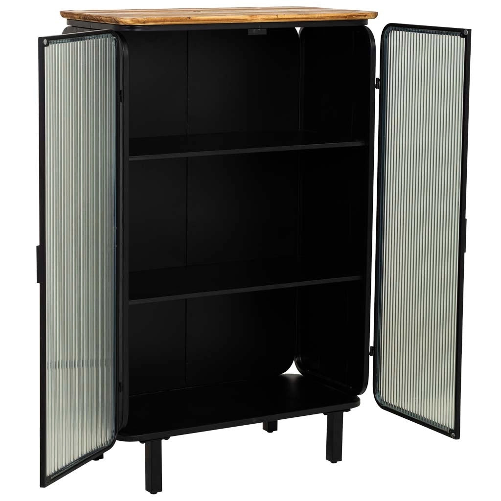 Vetrina in metallo, legno e vetro, 2 ante, nero, 72x36x113h cm