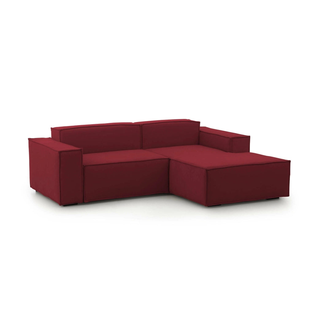 Divano fisso Ameli, Divano componibile a 2 posti large con penisola destra, Made in Italy, SofÒ  moderno in tessuto, Cm 240x170h70, Rosso