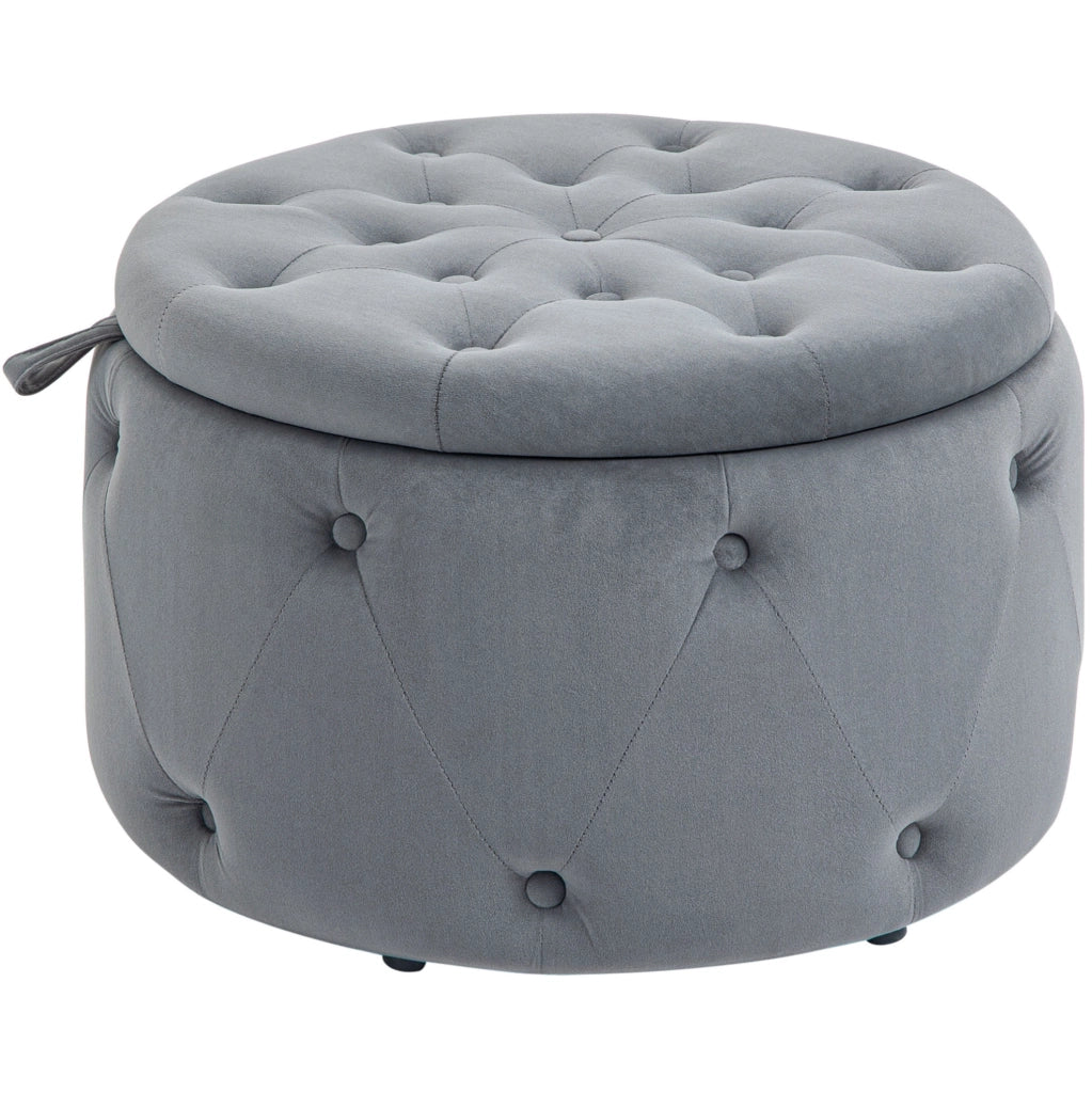 Pouf contenitore rotondo imbottito in poliestere grigio