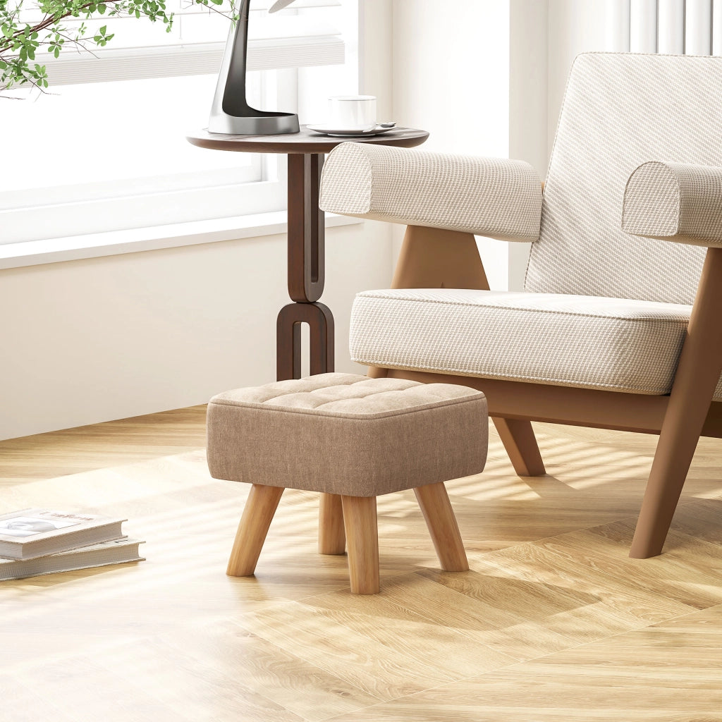 Pouf Poggiapiedi ¨C Xylo ¨C Tessuto Marrone Chiaro con Gambe in Legno 27x27x26 cm