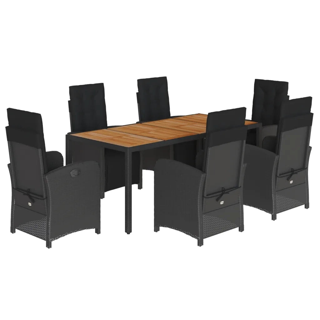 Set da Pranzo da Giardino 7 pz Nero con Cuscini in Polyrattan