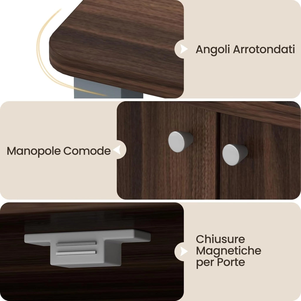 Scaffale da Cucina per Microonde Carrello da Cucina, con Ruote e 2 Ante, Multifunzionale e Movimento Flessibile, 60x40x98 cm (Caffè)