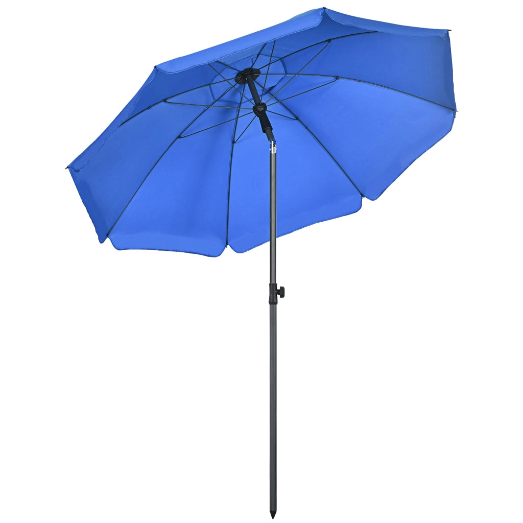 Ombrellone da Giardino Ø180x209H cm Spiaggia Reclinazione a 45° e 8 Stecche Blu