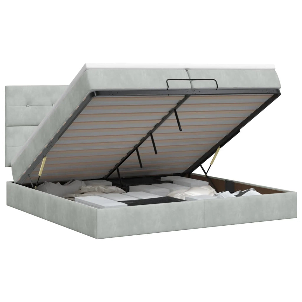 Letto ottomano con materasso Grigio Chiaro 200 x 200 cm Velluto 3457743