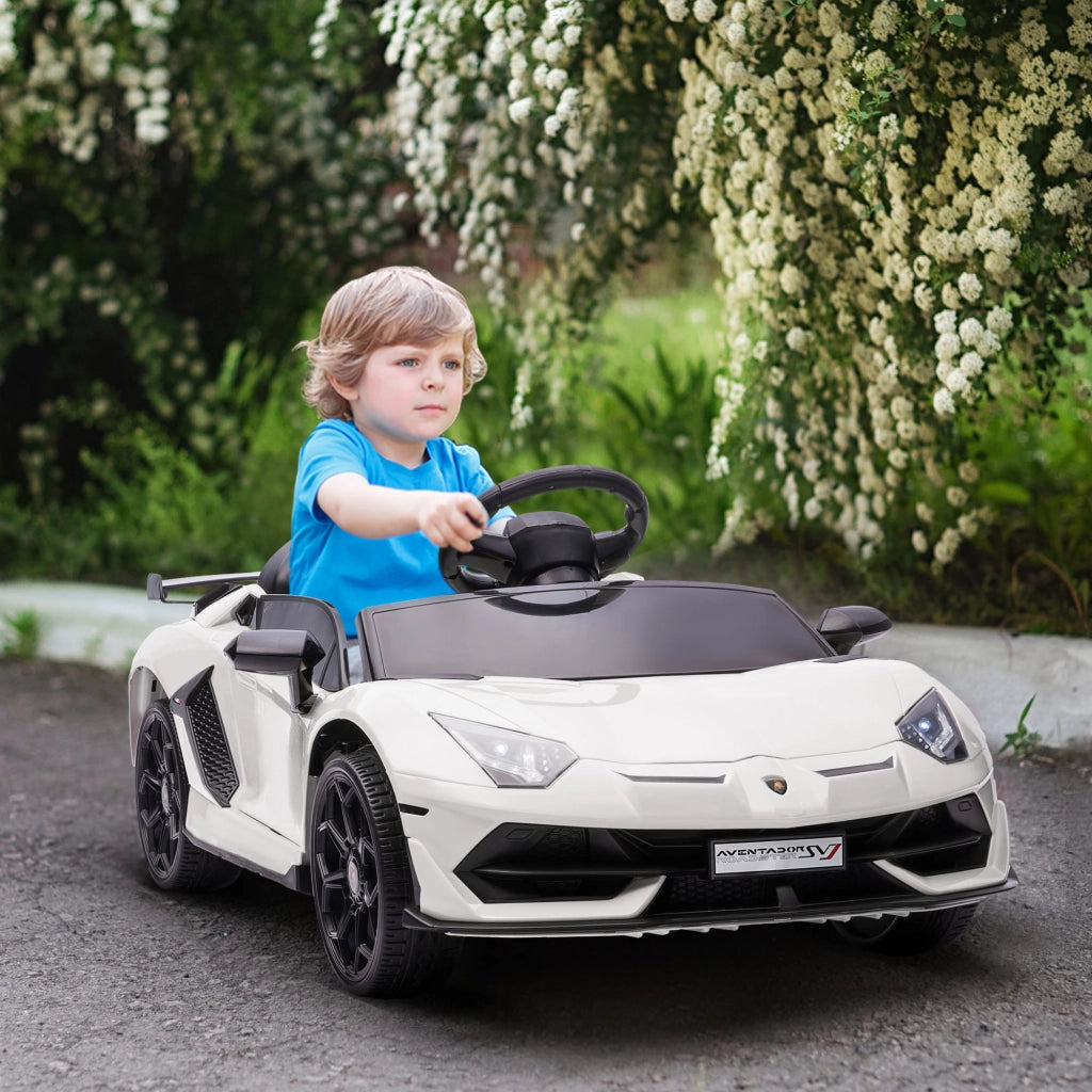 Macchina Elettrica per Bambini a 12V Licenza Lamborghini con Clacson e Telecomando, 107.5x63x42 cm, Bianca