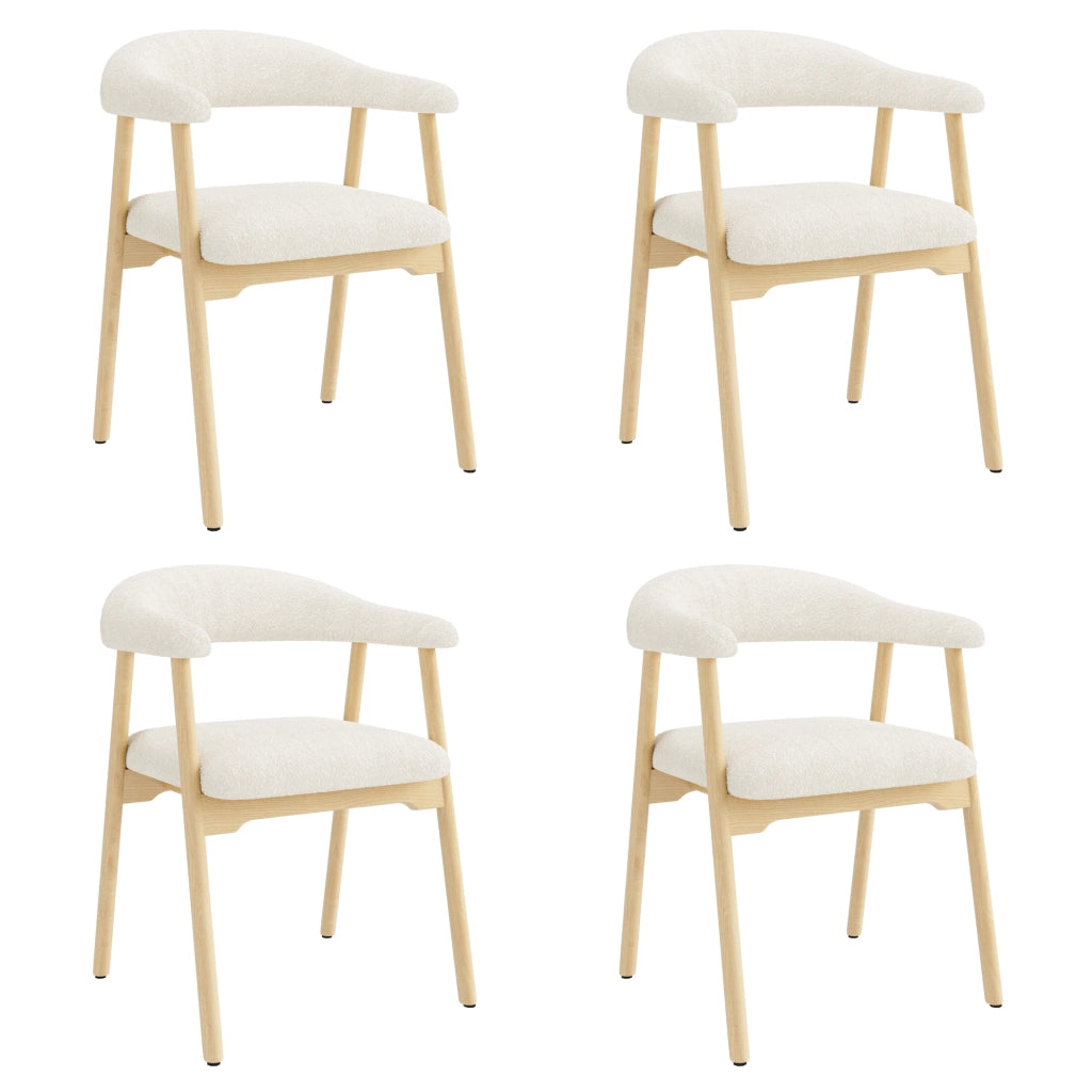 Set di 2 sedie da pranzo in legno massello con rivestimento bouclé, colore naturale