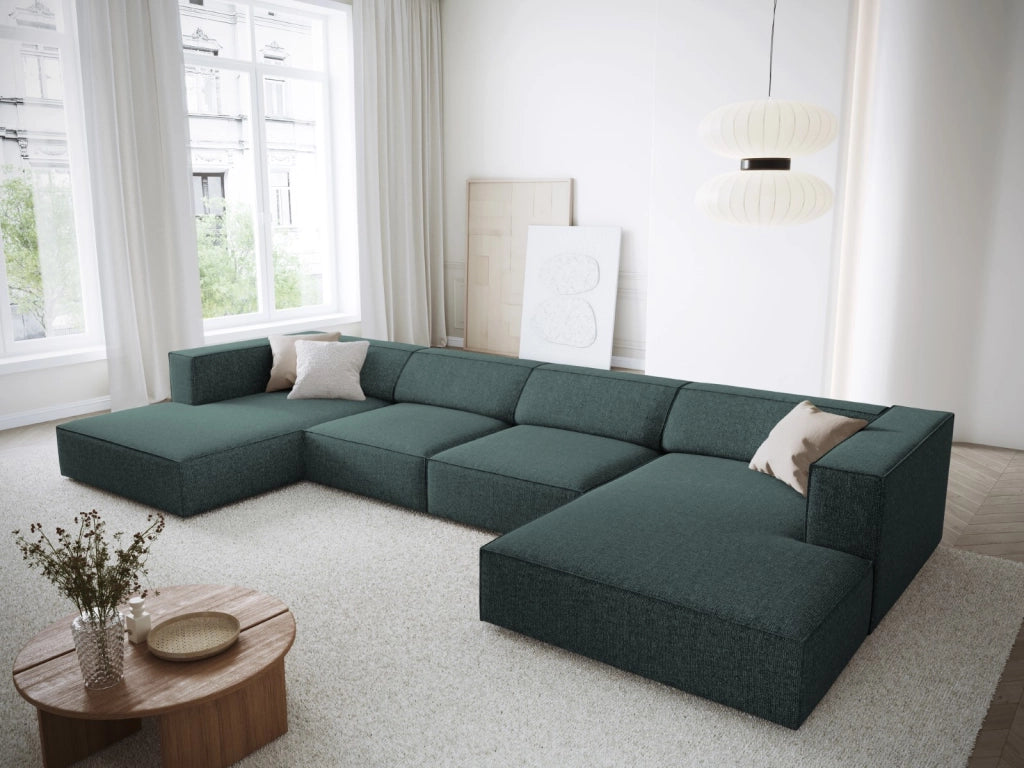 Cosmopolitan Design - Divano panoramico "Arendal" 6 posti in ciniglia petrolio 