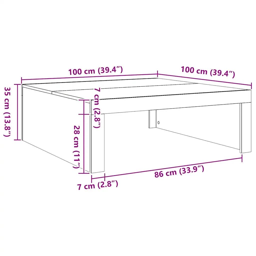 Tavolino Salotto-Tavolino da soggiorno-Tavolo Rovere Artigianale 100x100x35 cm in Truciolato 521625