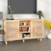 Credenza Marrone 105x30x60cm Massello di Pino e Rattan Naturale 345641