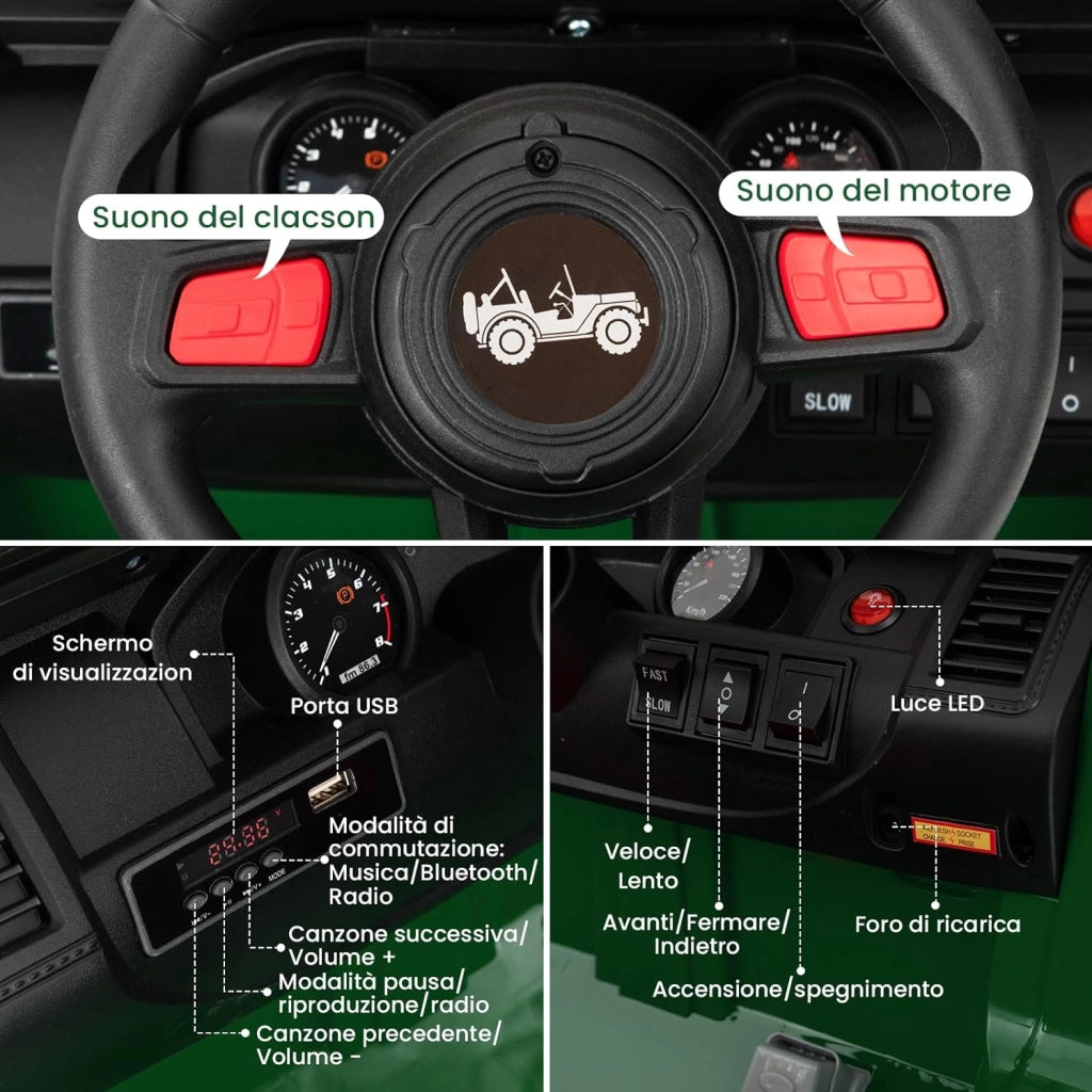 24V Auto per Bambini con Telecomando, Macchina Elettrica con 2 Posti musica Bluetooth luci, 2 Velocità Regolabile, Regalo per Bambini 3-8 Anni (Verde)