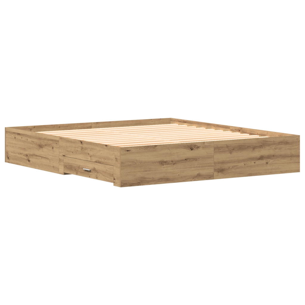 Struttura Letto  con Cassetti Rovere Artigianale 180x200 cm Legno Ingegnerizzato