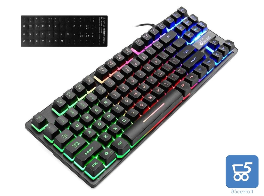 Tastiera Meccanica Cablata USB da Gaming Retroilluminata QUERTY 87 Tasti RGB K16 Layout inglese Fornita di Labels ITALIANI