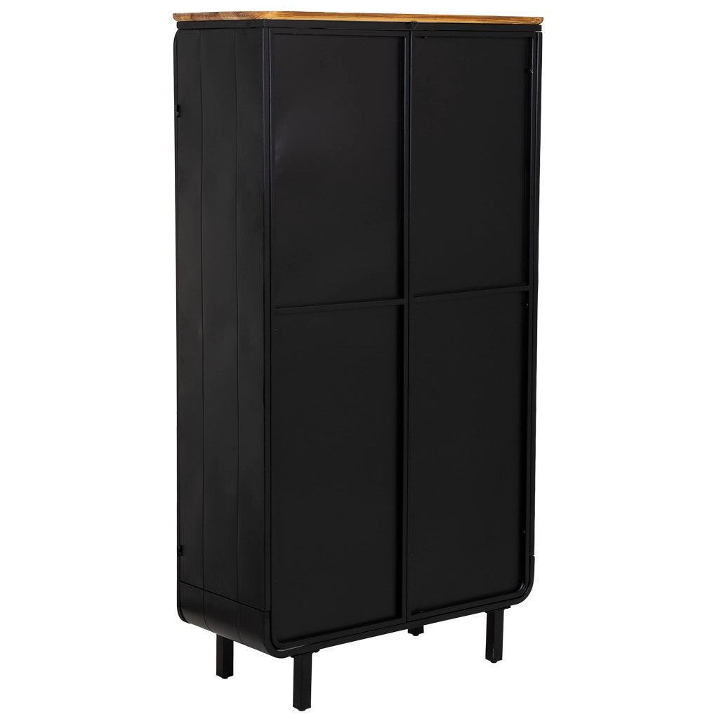 Vetrina in metallo, legno e vetro, 2 ante, nero, 84 x 35,8 x 152 h cm