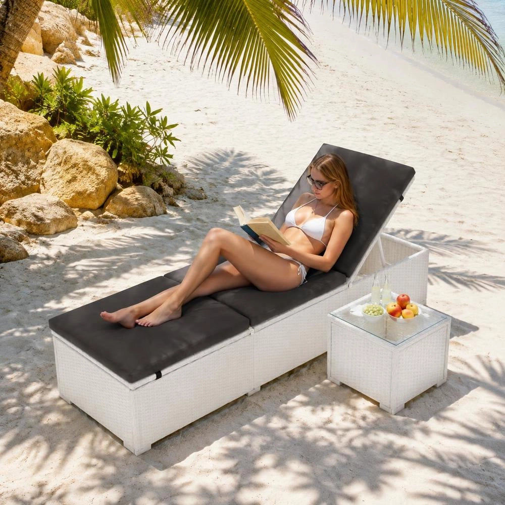 Sun Lounger With Cushion, Poly Rattan, White