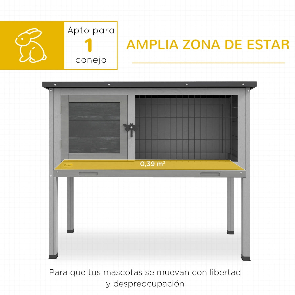 Casetta per Conigli Grigio e Nero in Legno con Cassetto ¨C Zephmum ¨C 84x43x70 cm