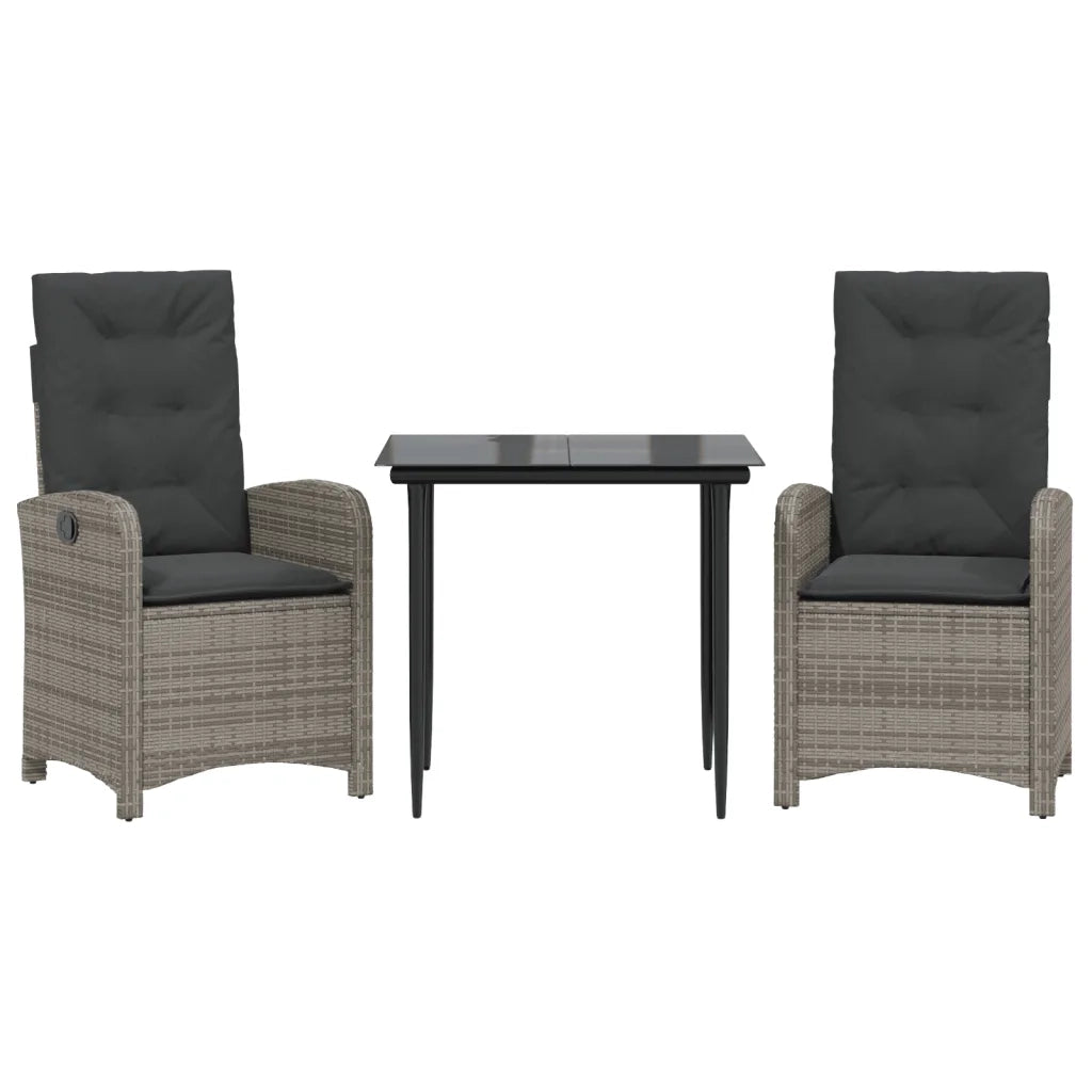 Set da Pranzo da Giardino 3 pz con Cuscini in Polyrattan Grigiocod mxl 89509