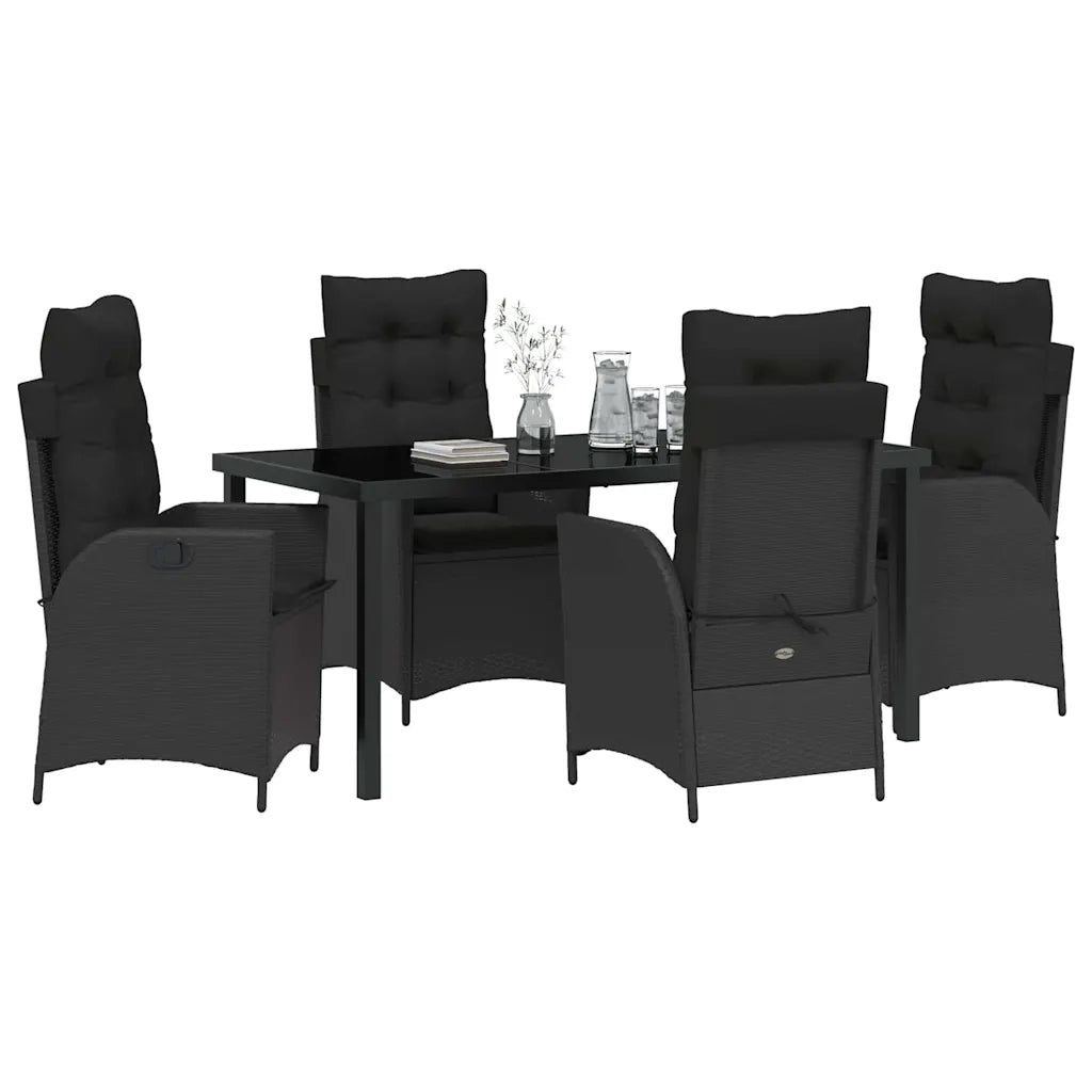 Set da Pranzo per Giardino con cuscino 5 pcs Nero polyrattan 3380487