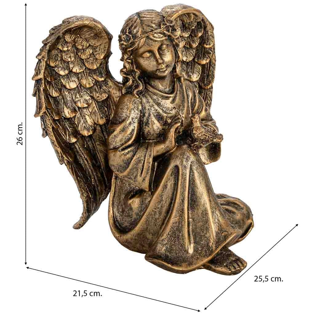 Statuetta decorativa a forma di angelo in metallo placcato oro 25,5x21,5x26h cm