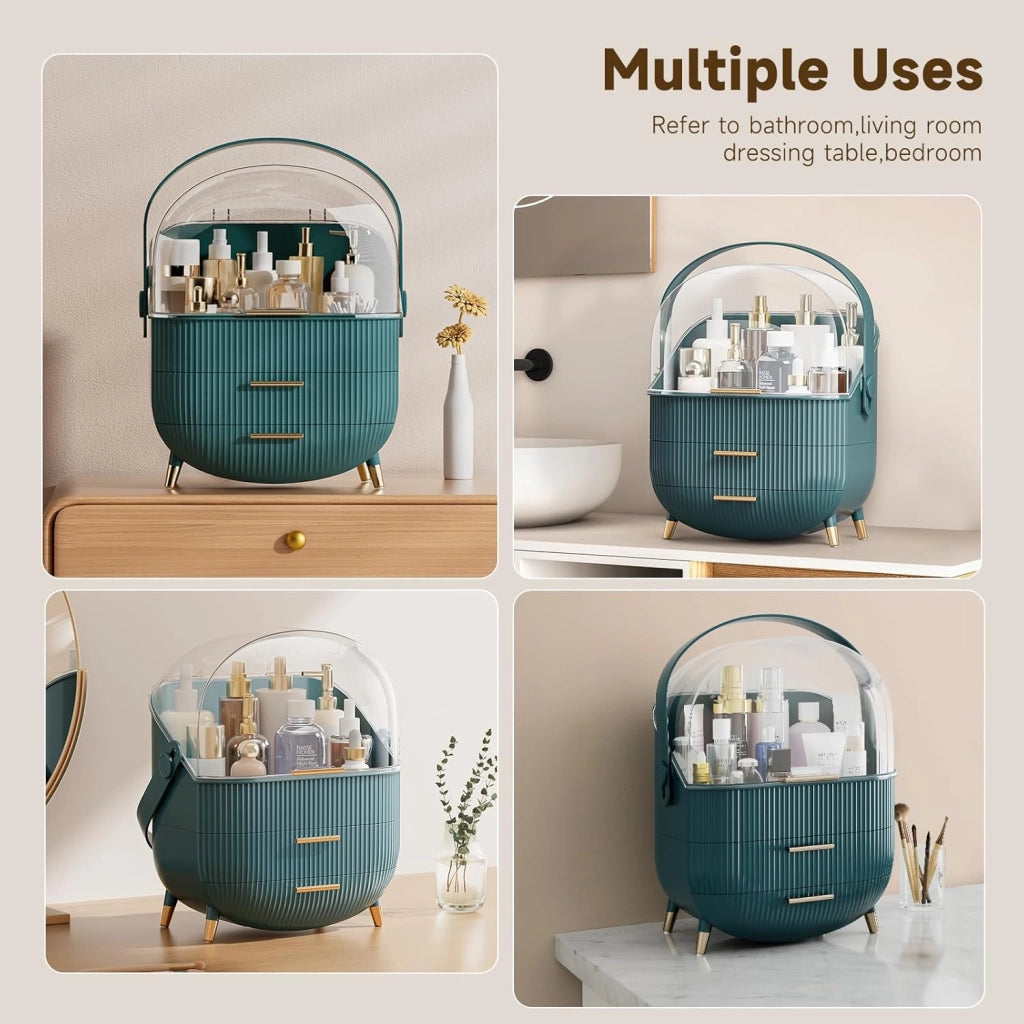 ZMH Porta trucchi da scrivania con più cassetti contenitore per cosmetici verde scuro 25 x 18,5 x 37 cm