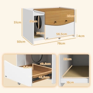 Mobile lettiera per gatti con vano estraibile, design armadio, rovere/bianco, 78 x 50 x 51 cm