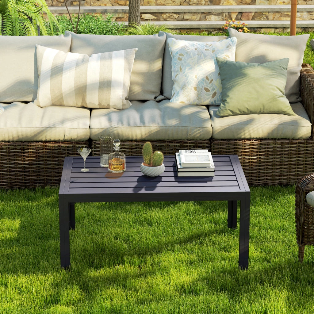 Tavolino da giardino rettangolare ¨C zephmum ¨C 101.5x61x46 cm, grigio, acciaio, legno