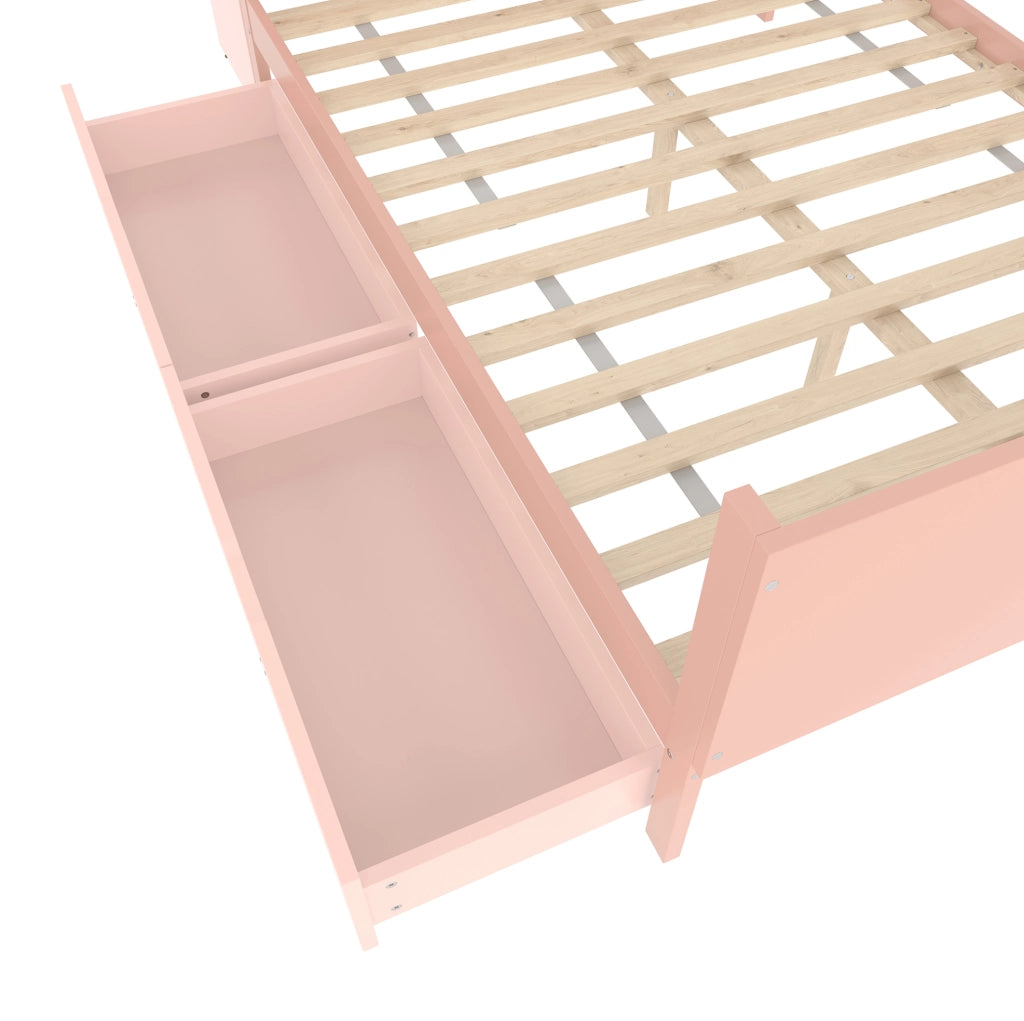 Letto matrimoniale rosa 140x200 cm con scrivania, ripiani e 2 cassetti