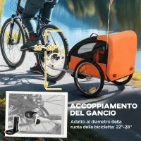 Rimorchio Bici Bambini con 2 Posti, 2 Cinture di Sicurezza, Telaio in Acciaio e Copertura in Tessuto Oxford Arancione
