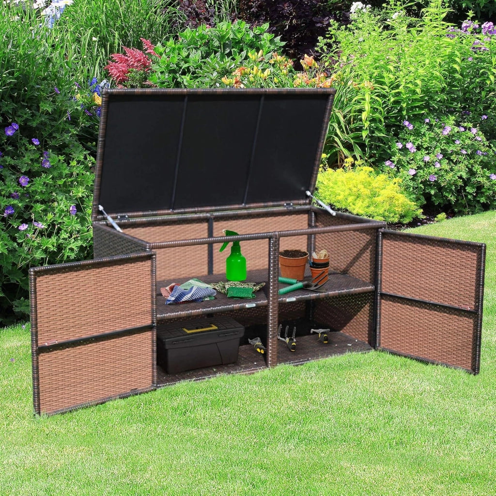 Cassapanca Per Esterni in Metallo e PE Rattan, Ideale Per Tenere in Ordine, 310 L,115 x 60 x 65/120 cm, 2 Colori (Marrone)