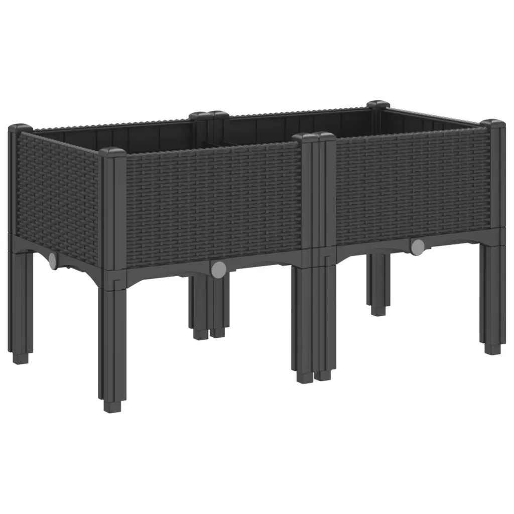 Fioriera | Cassetta per fiori | Vaso da Giardino con Gambe Nera 80x40x42 cm in PP