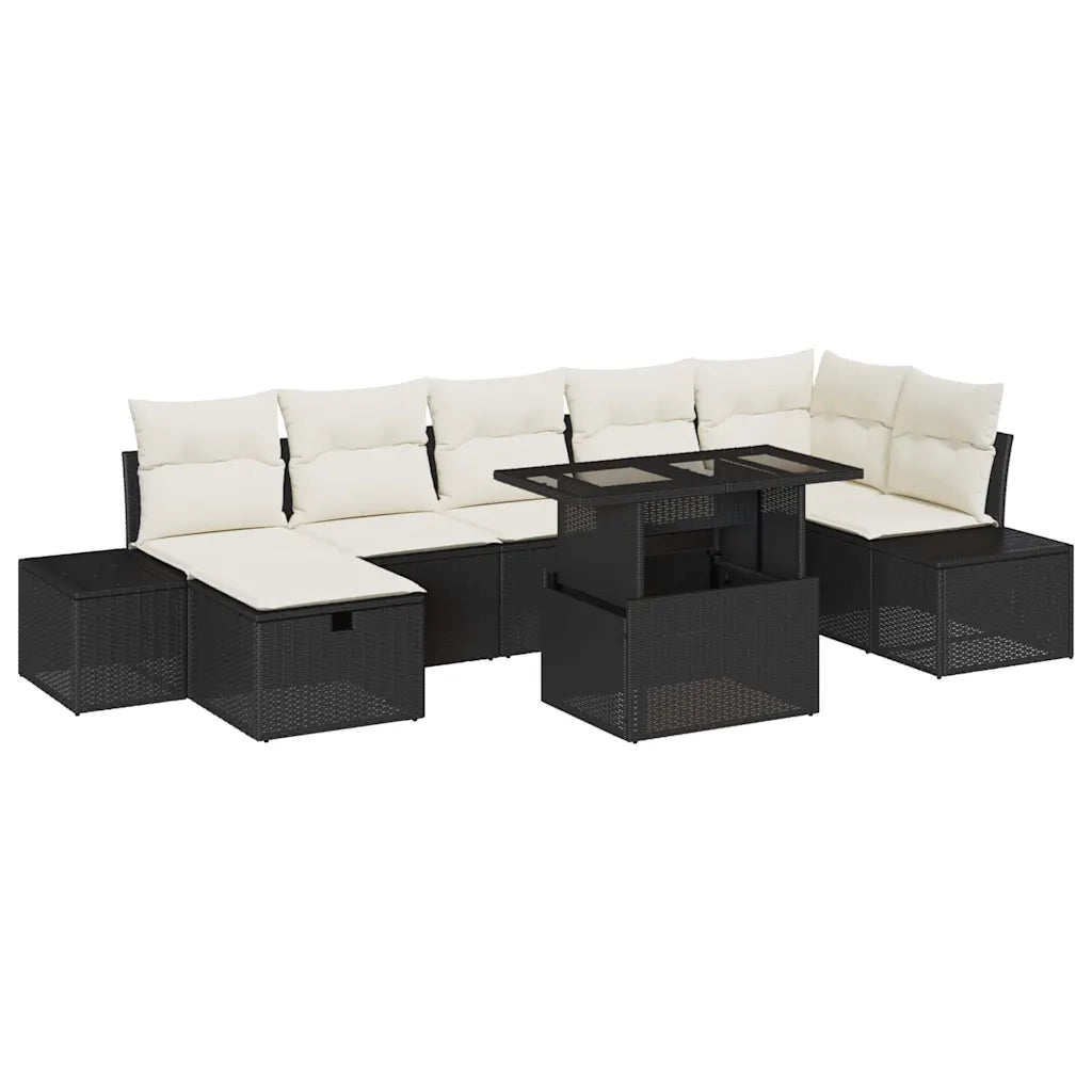 Set Divano da Giardino 8 pcs Nero polyrattan