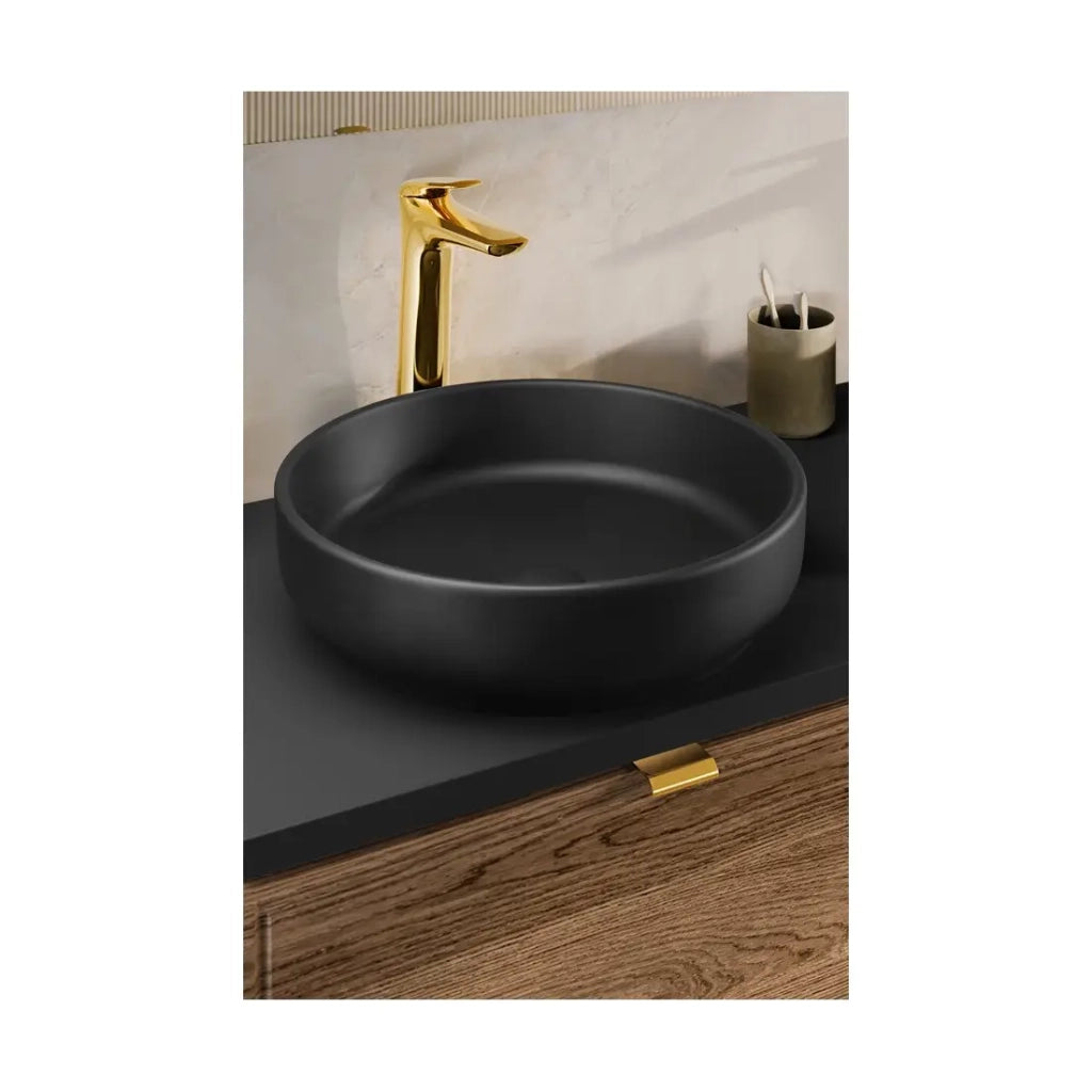 Lavabo da appoggio rotondo 40 cm in ceramica nera opaca
