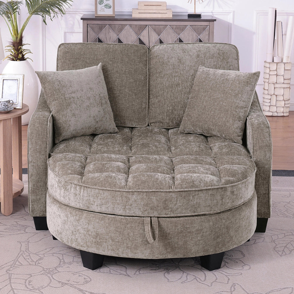 Divano multifunzione 2 in 1 - Xylo - Con pouf, legno eucalipto, marrone