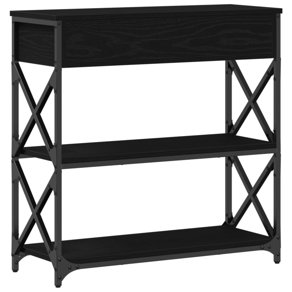 Tavolino Nero Rovere 75x28x75 cm Legno Ingegnerizzato e Acciaio