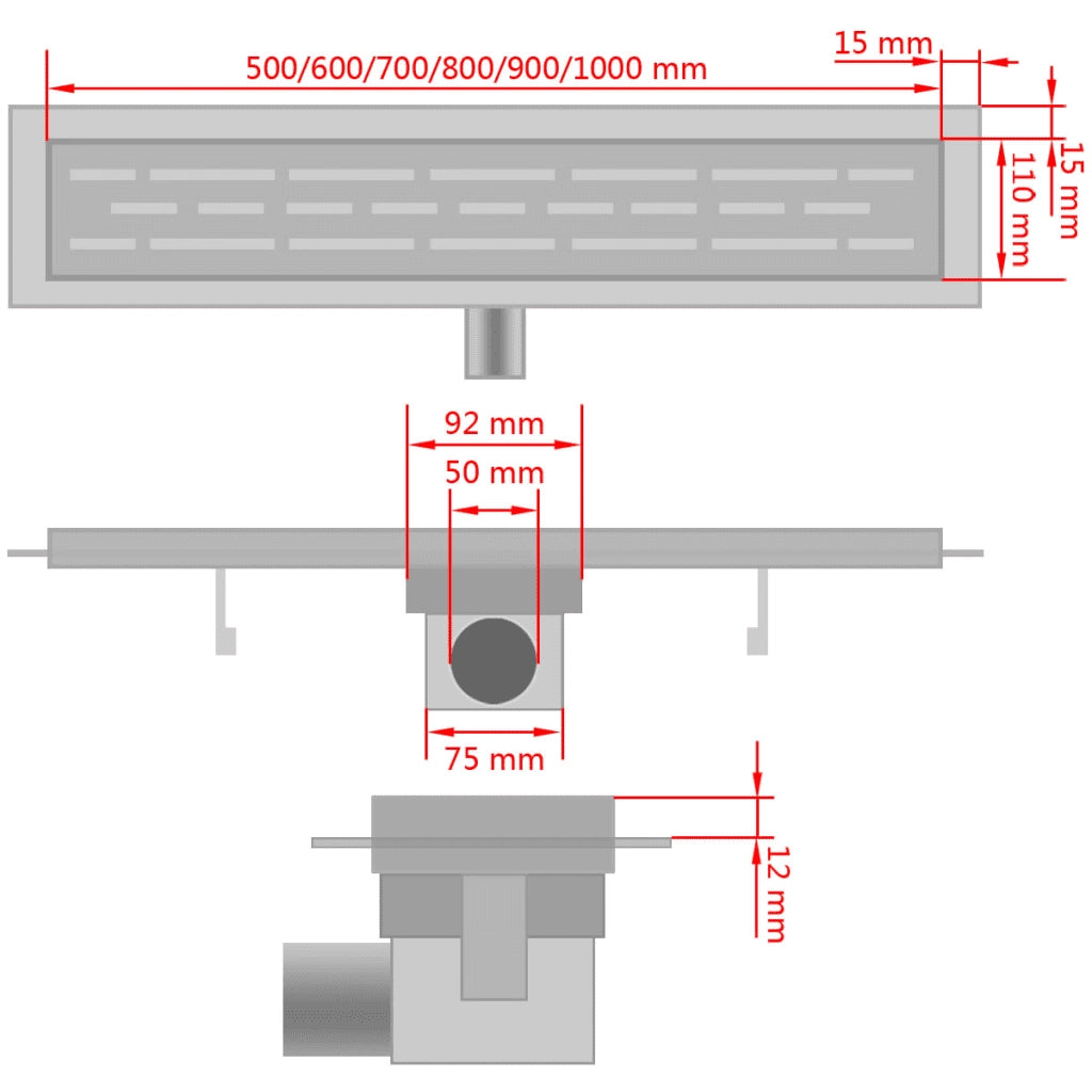 Canaletta di Drenaggio Lineare Doccia 630x140 mm Acciaio Inox 142184