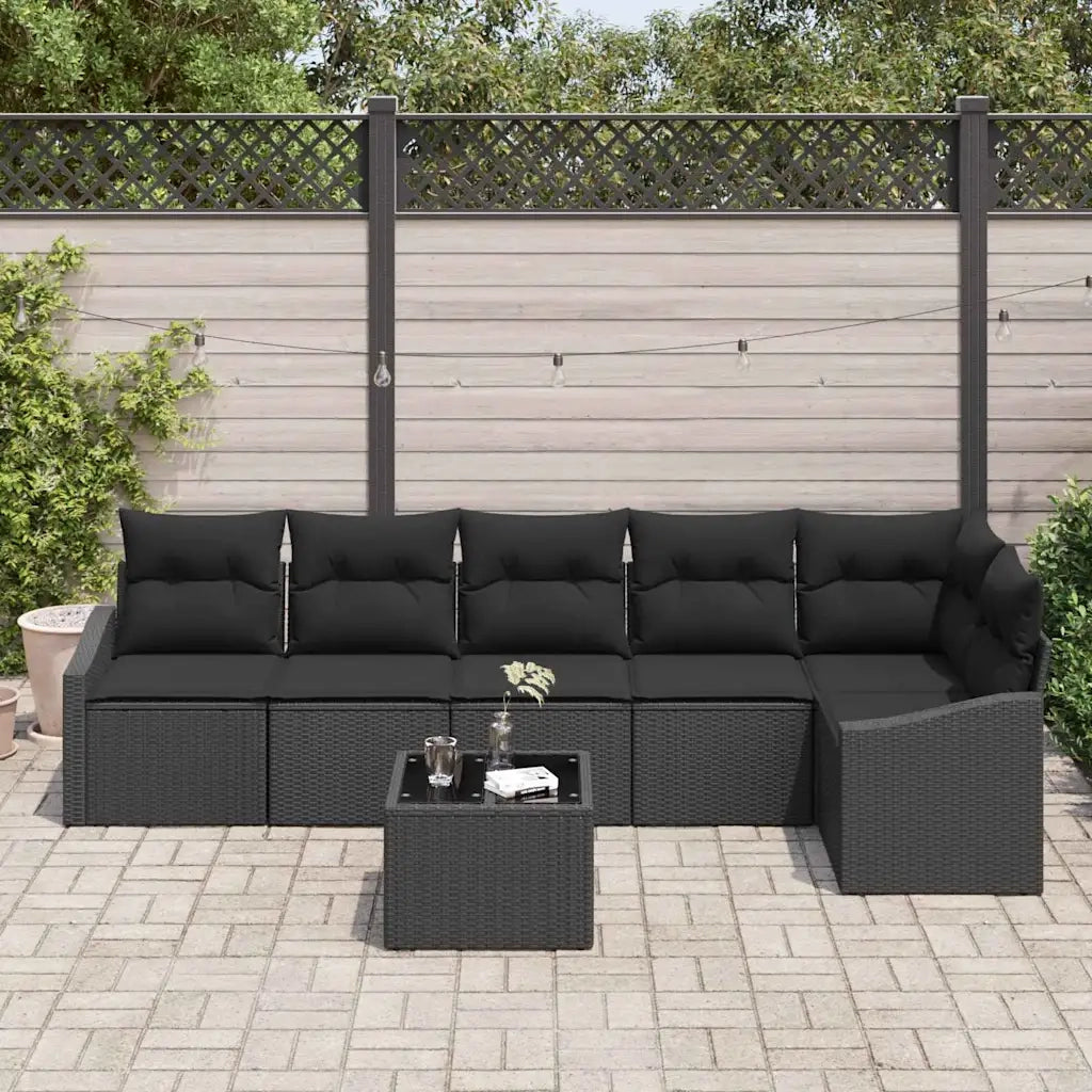 Set Divano da Giardino con cuscino 7 pcs Nero polyrattan