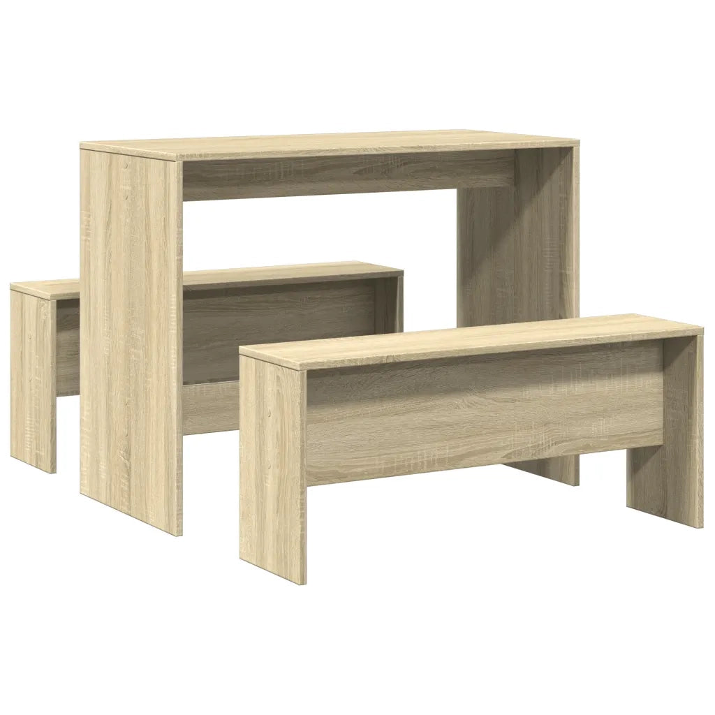 vidaXL Set Tavolo da Pranzo e Panche 3 pz Rovere Sonoma in Truciolato