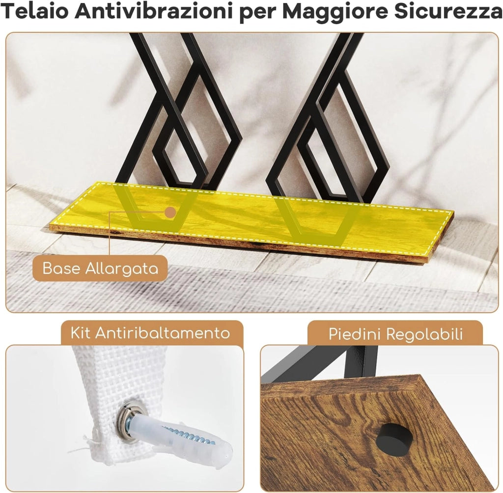 Tavolo Consolle 100cm, Tavolo d'Ingresso con Piedini Regolabili, Kit Antiribaltamento e Struttura in Metallo, Tavolino da Divano per Soggiorno, Ingresso e Corridoio (Marrone e Nero)