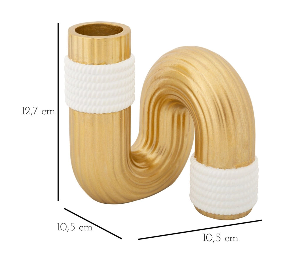 Vaso Bann 10,5x10,5x12,7 cm in Poliestere Oro e Bianco