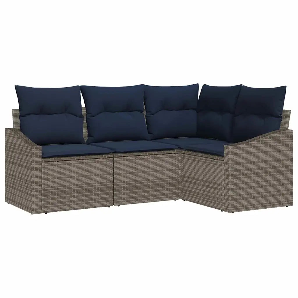 Set Divano da Giardino 4 pz | Set Salotto da Giardino Grigio e Blu Navy polyrattan