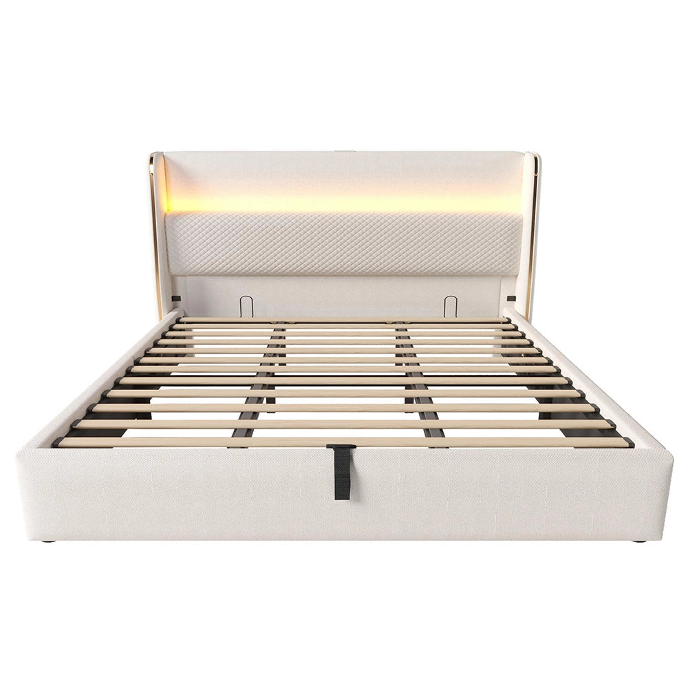Letto 180x200cm?- Xylo - idraulico LED USB lino beige