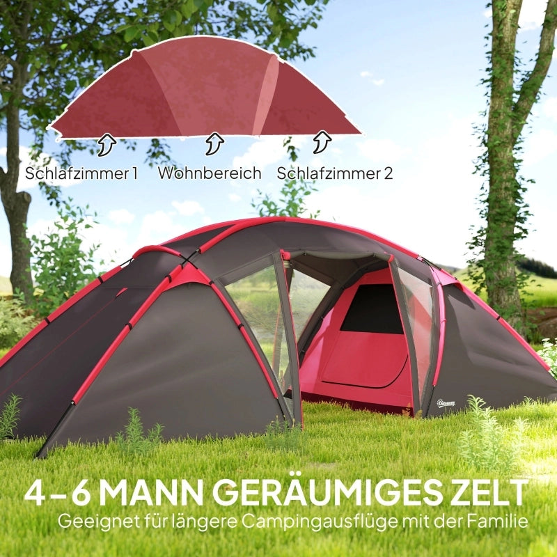 Tenda a tunnel; tenda da campeggio per 4-6 persone; con 3 stanze; gancio leggero; tenda di gruppo con doppie porte; tenda familiare idropellente da 3000mm; per giardino; campeggio; grigio