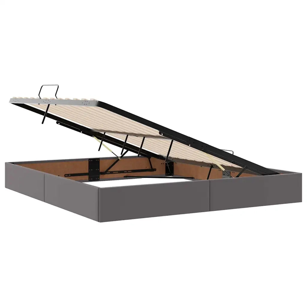 Letto con contenitore e LED Grigio 160 x 200 cm Pelle Sintetica