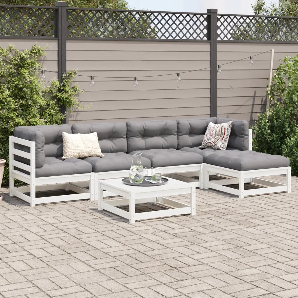 Set Divani da Giardino 6 pz Bianco in Legno Massello di Pino 3299397